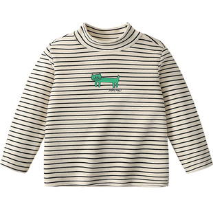 MQDmini男童加绒打底衫2025新款冬季女童加厚上衣宝宝半高领内搭