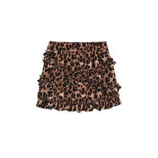 LEOHAPPY女童半身裙2026新款儿童豹纹裙木耳边花苞裙中大童短裙裤