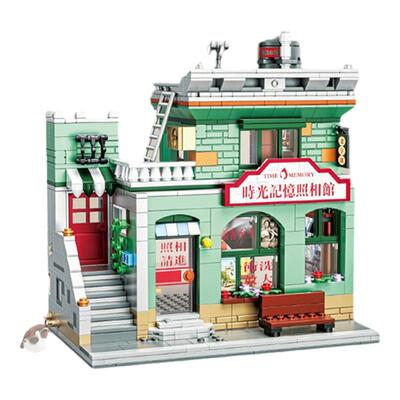 复古邮局照相馆裁缝店街景积木