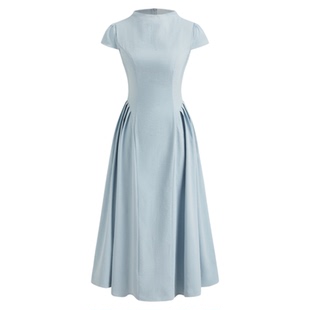 CIDER 高领荷叶边裙子拉链收腰显瘦短袖连衣裙114718559