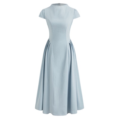 CIDER 高领荷叶边裙子拉链收腰显瘦短袖连衣裙114718559