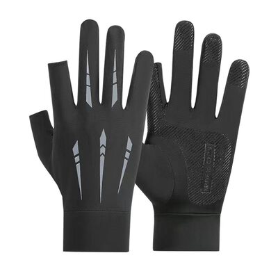 露二指防晒手套男士夏季冰丝薄款防滑骑行开车电动车钓鱼外卖骑手