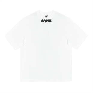 JC/Janecd领口涂鸦字母印花短袖男夏季高街潮流短袖330G重磅半袖