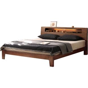 源氏木语全实木床现代简约橡木大床北欧风卧室带插座1.2米单人床