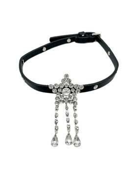 暗黑星星闪钻流苏皮革项圈项链女