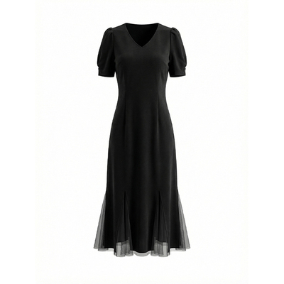 岚天鹅法式V领优雅宴会连衣裙