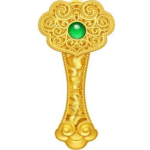 潮宏基如意臻锁足金摆件古法黄金吊坠投资金鎏彩礼物女 计价 H