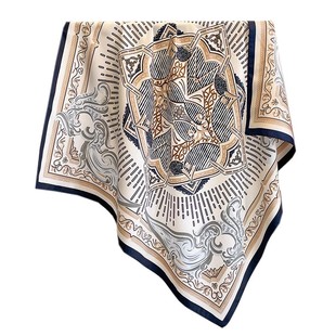 丝巾90cm方巾女高级感小众藏青色几何领巾 搭配衬衫的ins披肩头巾