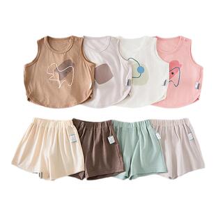 童泰婴儿背心套装夏季莫代尔棉宝宝衣服男童女童休闲外出上衣短裤