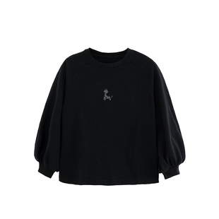 砚台家女童纯棉长袖T恤2026春季新款宝宝黑色印花宽松插肩袖上衣