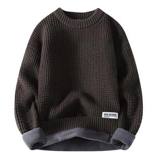 加绒加厚纯色毛衣男士内搭冬季学生粗毛线衣保暖青少年针织打底衫