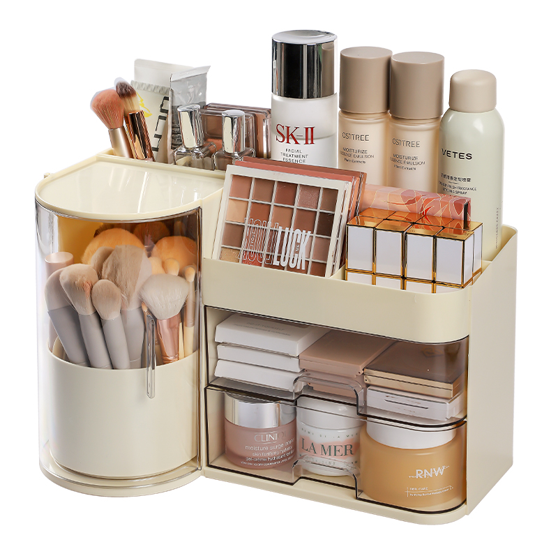 桌面化妆品收纳盒高级感防尘化妆刷收纳筒分格亚克力梳妆台置物架