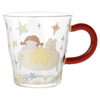 蓝莲花水杯玻璃杯高硼硅杯子