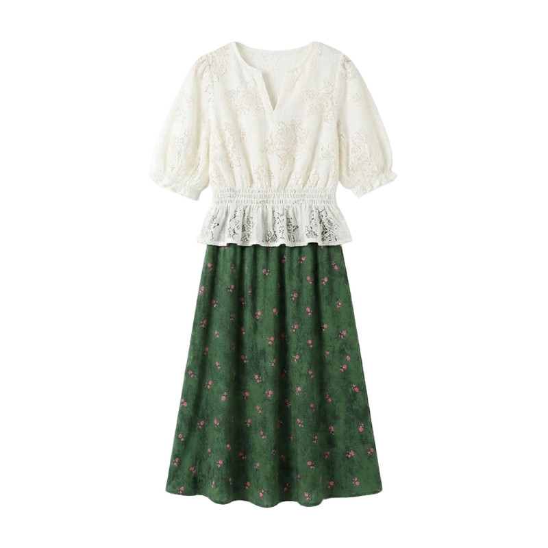7分袖法式高级刺绣蕾丝气质上衣夏季小衬衣时尚显瘦半身群两件套