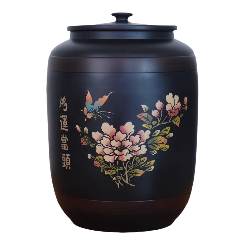 建水紫陶茶叶罐彩填密封罐