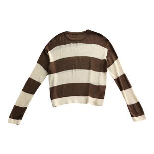 入秋新鲜穿搭 轻柔软糯 吸睛撞色横条纹薄款羊毛套头针织衫女宽松