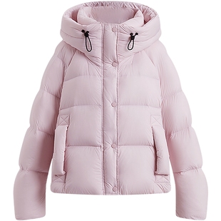 KBNE短款小个子白鸭绒粉色连帽羽绒服女款2025冬季新款加厚面包服