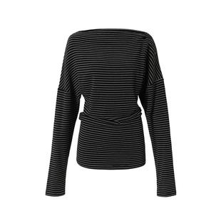 Covertitle 条纹一字肩不规则贝壳扣针织上衣