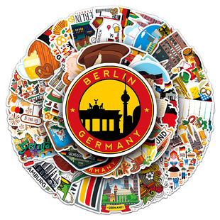 100张德国Germany贴纸艺术人文地理城市建筑风景个性卡通创意简约手机壳笔记本电脑行李箱平板标签防水贴画