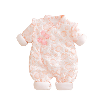 婴儿夹棉连体衣秋冬季女宝宝中国风哈衣爬服外穿衣服棉衣棉服冬装