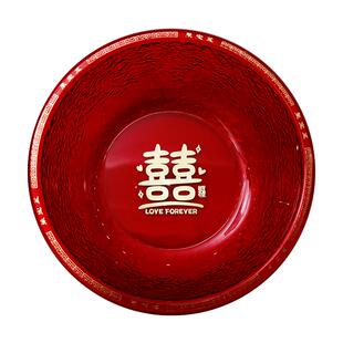 结婚陪嫁脸盆红色喜盆一对红盆塑料透明盆女方嫁妆婚庆用品大全