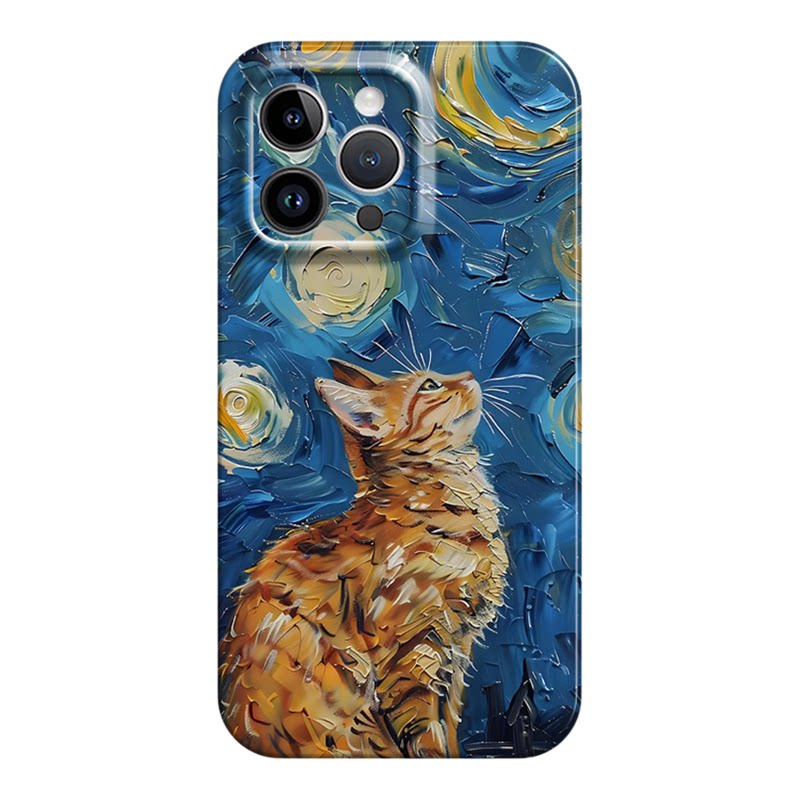 梵高风油画猫咪适用iphone17promax菲林手机壳苹果16华为p70nova9vivos30软红米k80nova14小米15pro硬一加13T