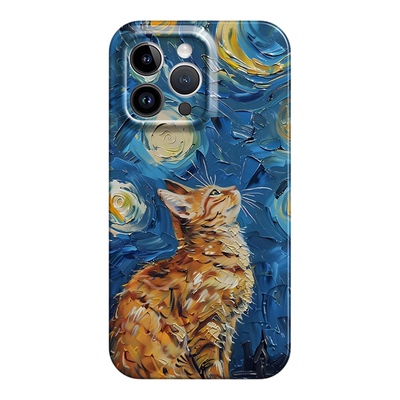 梵高风油画猫咪适用iphone17promax菲林手机壳苹果16华为p70nova9vivos30软红米k80nova14小米15pro硬一加13T