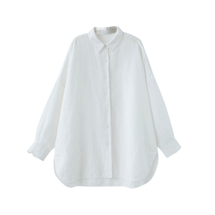 麻霖春夏17支加密汉麻松式水洗蓬松廓形度假极简大衬衫【白月光】