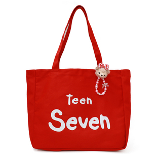 十七家原创韩国小众chic风字母涂鸦帆布包大容量学生上课单肩包潮