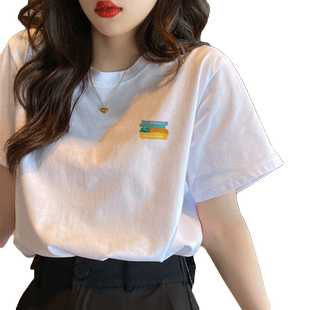 白色纯棉短袖T恤女2026新款夏季宽松韩版百搭设计感小众内搭上衣