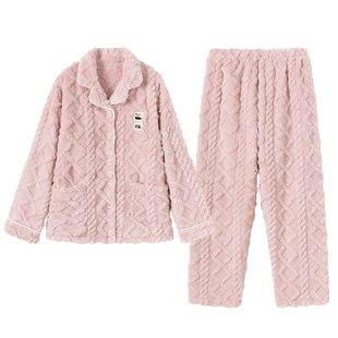 顶呱呱男士珊瑚绒睡衣秋冬女加厚保暖翻领家居服套装可外穿高级感