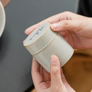 玖田烧粗陶小盒盒罐药存放物收纳盒盒小陶瓷罐茶叶罐储化妆品物件