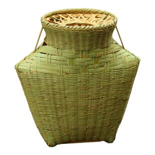 手工竹编带盖鱼篓泥鳅黄鳝篓虾笼叶篓水果篓带盖子竹篓手挽鱼鱼笼