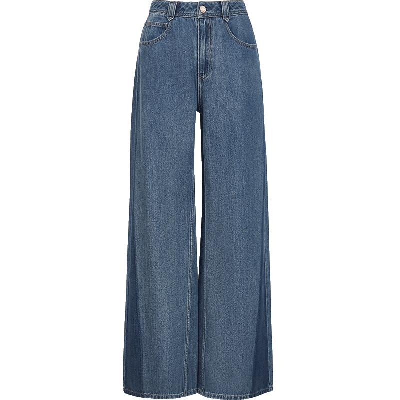 ONLY2025冬季新款修容裤撞色水洗设计宽松显瘦高腰直筒牛仔裤女