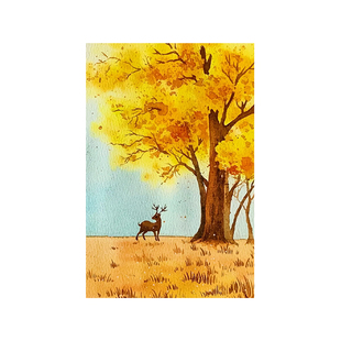 少儿美术水彩风景彩色线描画儿童临摹卡画马克笔装饰画临摹卡片