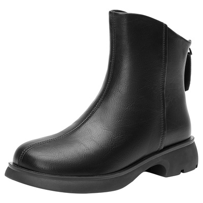 大东时尚简约短靴女粗跟后拉链