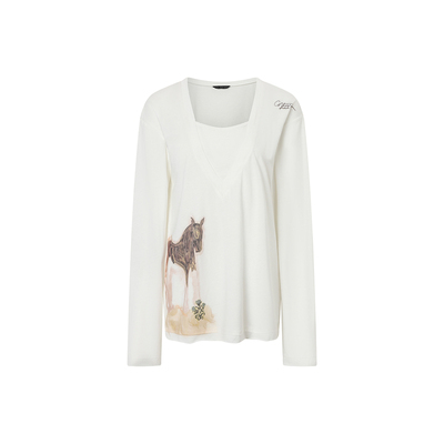 CNLEEWEI双V领印花钉珠T恤