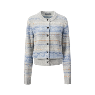 GIOVANNI VALENTINO春秋季全羊毛针织开衫女休闲气质通勤条纹毛衣