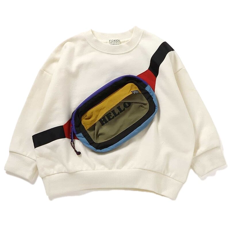 日本 F.O.KIDS 2025春秋儿童刺绣彩色HELLO腰包挎包口袋运动卫衣