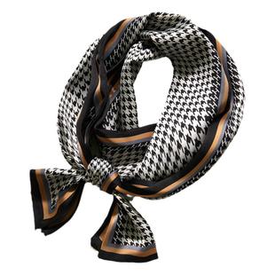 黑白千鸟格小长条丝巾女春秋搭配衬衫西装护颈围脖子丝带飘带领带