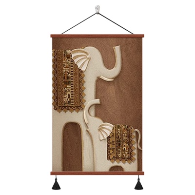 中古风大象客厅装饰画复古高级感