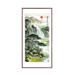 张大千国画山水竖版挂画新中式入户玄关装饰画走廊尽头壁画好寓意