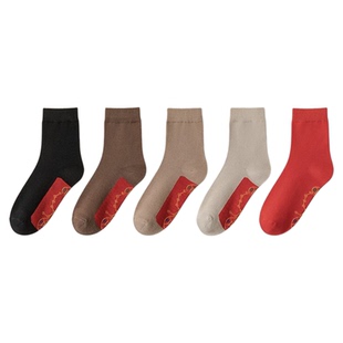 2026马年脚踏七星连珠鸿运袜大红色铜钱男女马年本命年棉袜子防臭