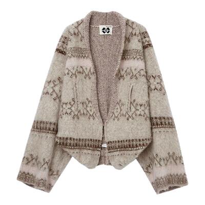 燕麦绒落肩针织外套复古