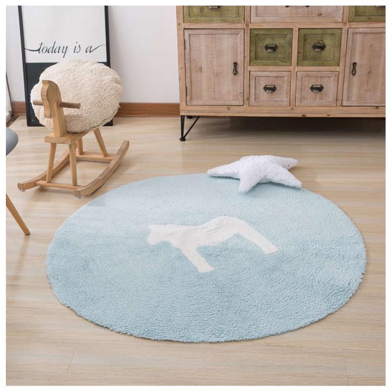 小马纯棉圆形地垫儿童房圆地毯幼儿园宝宝爬行垫防摔垫写字椅防滑