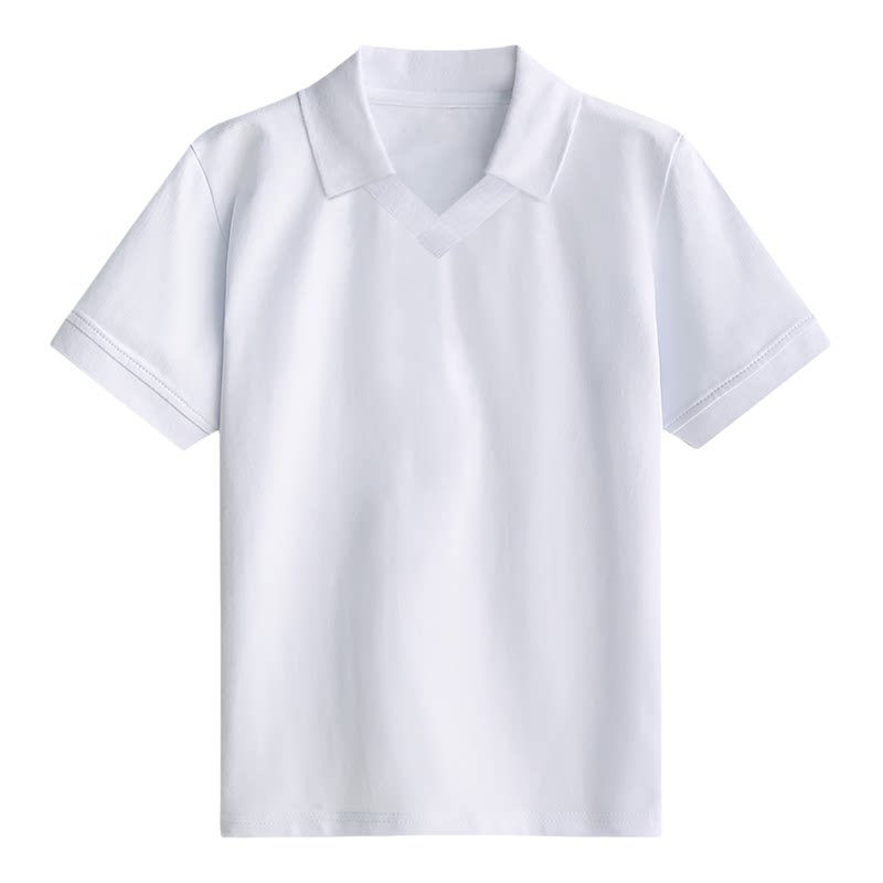 儿童短袖polo衫夏季中小学生校服V领班服男女童白色翻领T恤上衣01