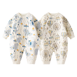 婴儿连体衣春秋冬装保暖冬季夹棉秋季新生儿衣服宝宝秋装加厚套装