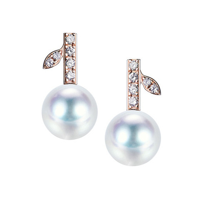 林志玲结婚同款Akoya天然天女海水珍珠耳钉套装18K玫瑰金树叶项链