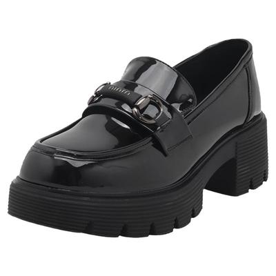 英伦风漆皮黑色小皮鞋粗跟乐福鞋