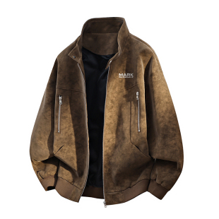 马克华菲立领工装夹克男款2026新款春季美式上衣男士春装皮衣外套
